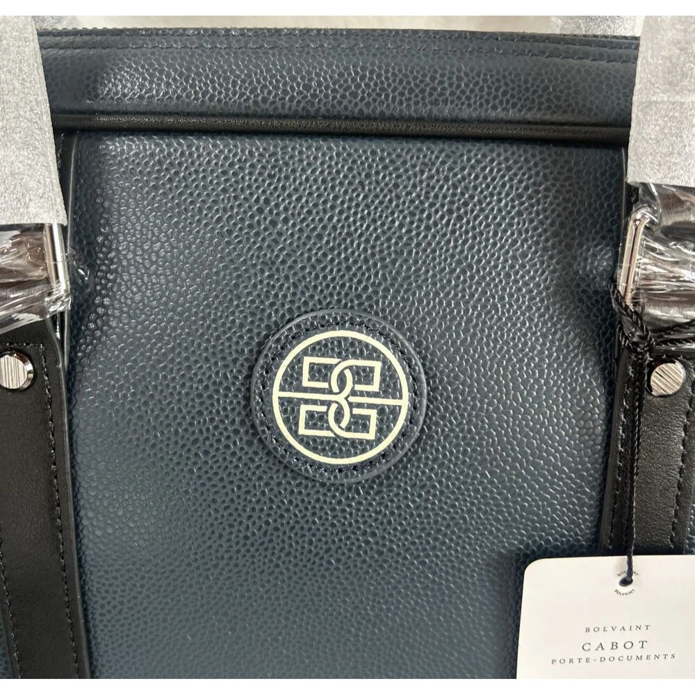 Bolvaint Cabot Luxury Briefcase Navy Leather w/Black Accents Travel Collection